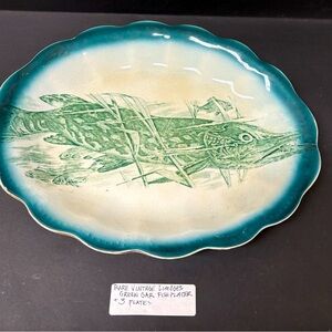 Limoges Green Gar Fish Platter & 3 matching dishes- VERY Old & RARE!